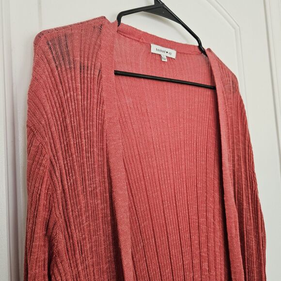 Hooked Up Long Knit Open Cardigan women's LARGE Coral EUC, Beachy, Boho, Casual - Picture 3 of 9